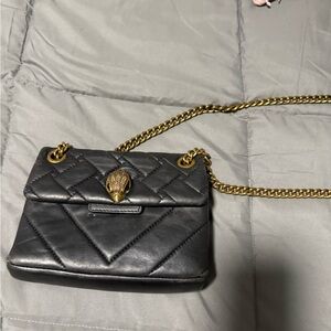 Black Quilted Leather Bag with Gold Chain